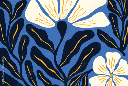 Flower doodle background. Botanical  abstract shape doodle art design.