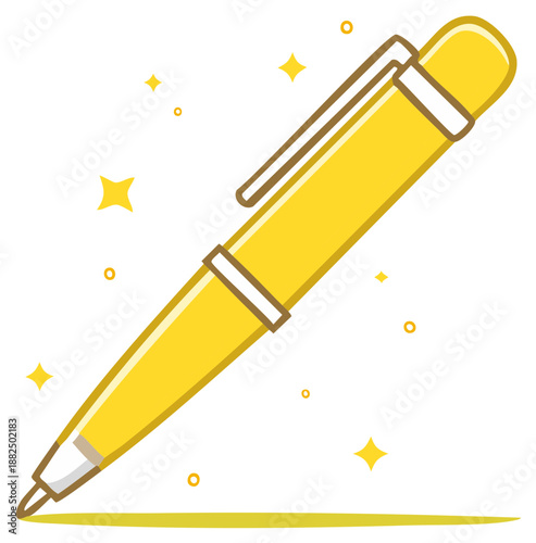 Shiny Yellow Ballpoint Pen Drawing a Line with Sparkles Celebration