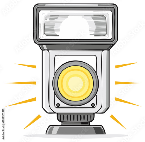 Cartoon illustration of a camera flash with light beams