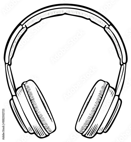 Detailed Sketch of Headphones with Soft Ear Cups and Padded Headband for Audio Listening Pleasure Line Art