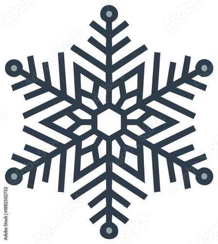 Geometric Snowflake Icon with Six Points and Detailed Crystalline Structure