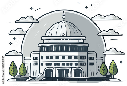 Stylized vector illustration of a capitol building representing government, politics, and law