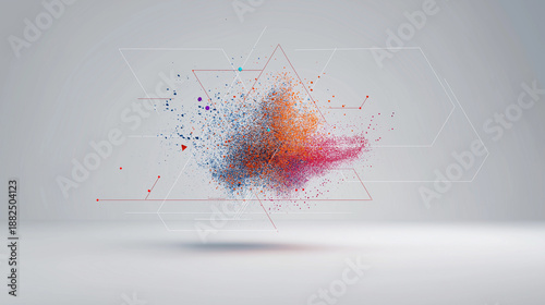 conceptual. Abstract data visualization as a colorful particle cloud, representing modern tech concepts. product launch decks.