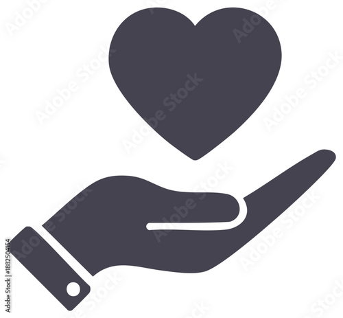 Vector glyph icon of an open hand offering a heart for concepts of love charity health and kindness