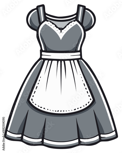 Cartoon illustration of a vintage maid's dress with an apron, simple design.