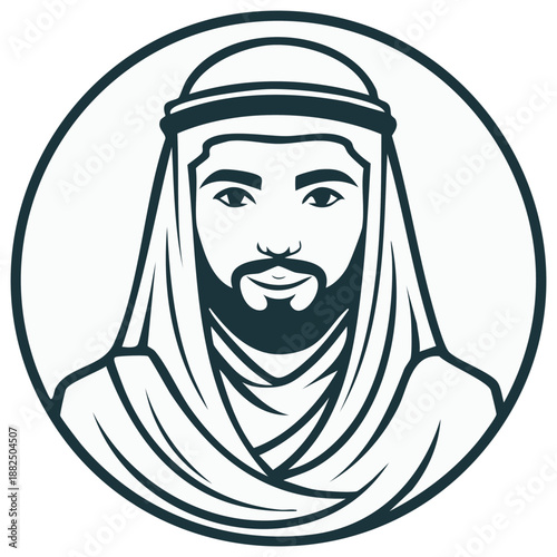 Stylized portrait of a man wearing a keffiyeh and thawb