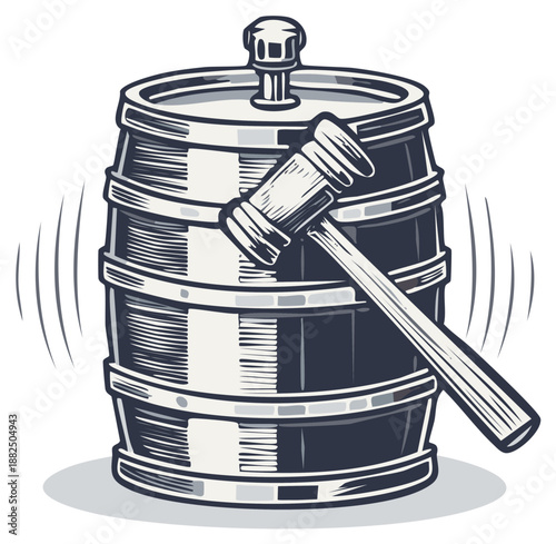 Classic Keg with Gavel Symbolizing Alcohol Auction or Beer Legalization Illustration