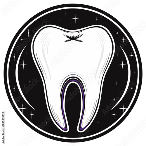 Molar tooth with crown circle vector illustration healthy teeth dental care dentistry concept sparkling background design