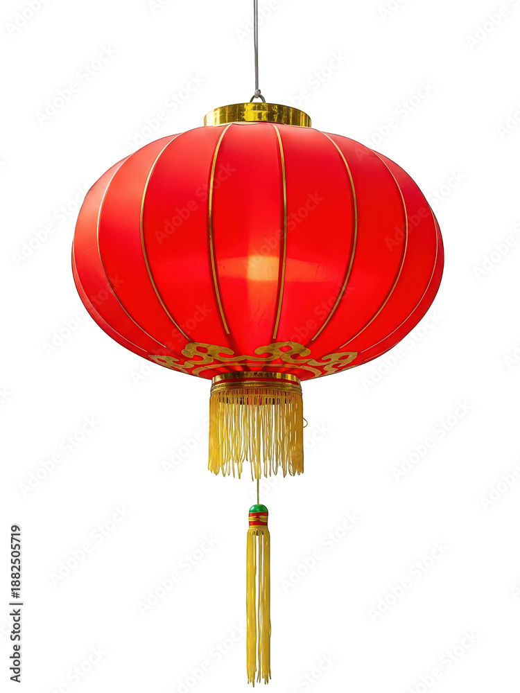 Obraz premium Vibrant red chinese lantern with gold trim isolated on transparent background