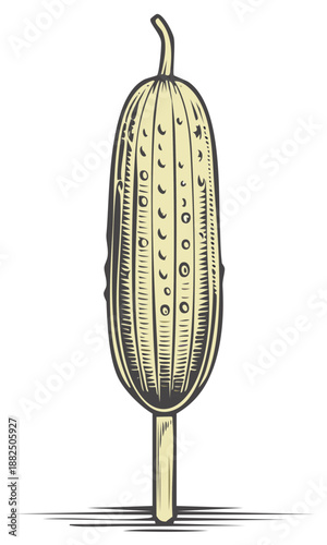 Hand Drawn Sketch of a Pickled Cucumber on a Stick Sweet Treat