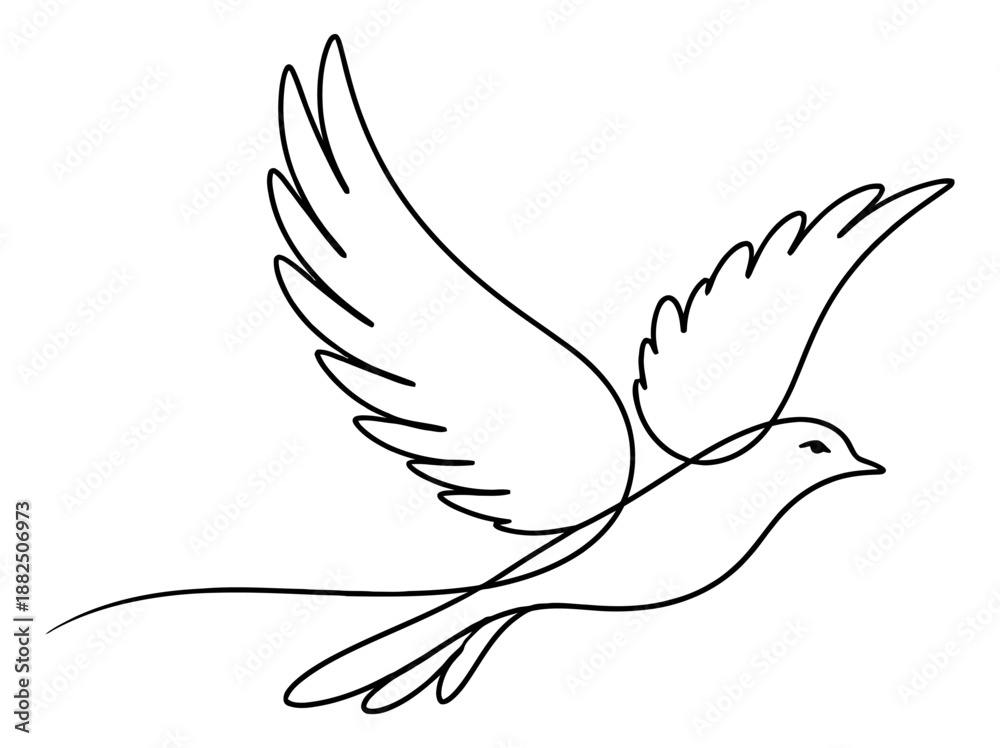 Obraz premium Continuous line art illustration of a flying dove depicting freedom and peace for spiritual concepts