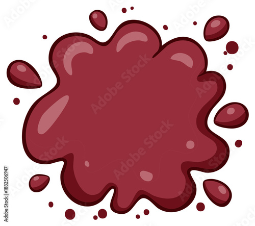 Maroon Blob with Fluid Drops Illustration, Graphic Shape with Glossy Highlights and Darker Edges