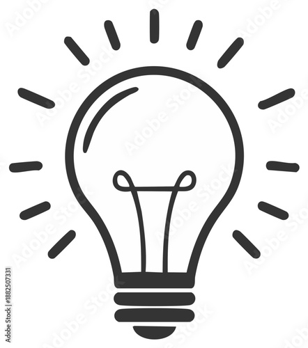 Stylized Incandescent Light Bulb with Rays Representing a Bright Idea or Illumination