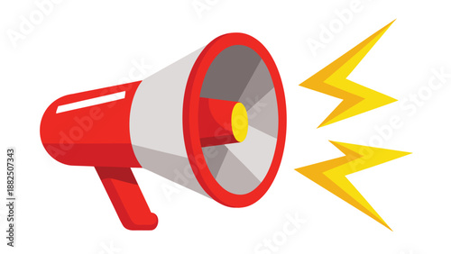 A vibrant red megaphone with dynamic lightning bolts emerging from it, representing impactful messaging..eps