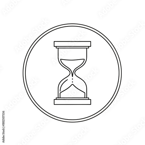 Hourglass Outline Icon in Circle. Sand Timer Line Art Vector Symbol for Time Management, Loading, Waiting, and Deadline Concepts.
