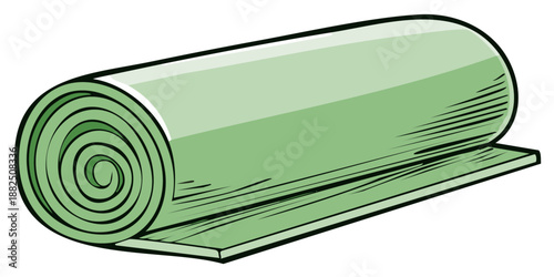 Rolled Green Yoga Mat or Sleeping Pad Vector Illustration Cartoon Style