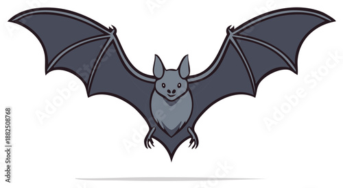 Cartoon Bat Spreading Wings in Flight Spooky Halloween Creature Illustration