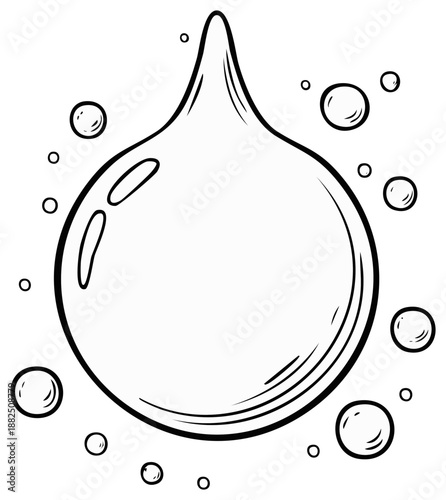 Illustration of a water drop surrounded by bubbles, showing concept of liquid, cleanliness, hygiene or purity