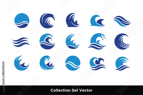 Ocean Wave Icon Collection Set Vector Illustration