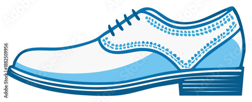 Stylized Blue and White Lace-Up Oxford Shoe with Decorative Detailing
