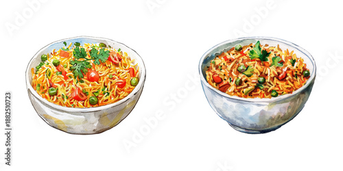 biryani rice watercolor vector illustration