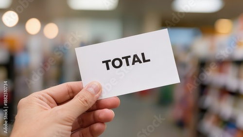 Hand Holding Total Sign in Store Concept for Price Summary and Checkout