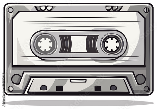 Retro audio tape cartoon style illustration graphic design old school music recording