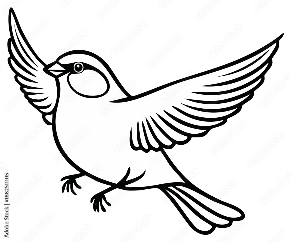 Obraz premium Outlined illustration of a bird in flight, wings spread wide, vector graphic.
