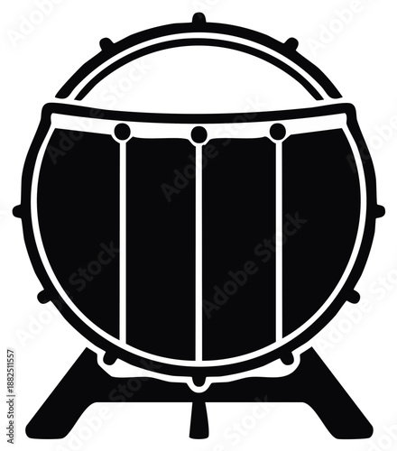 Monochrome illustration of a taiko drum, traditional instrument.