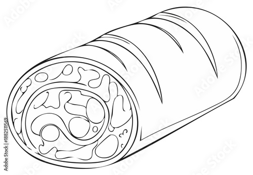 Rolled Bread Loaf Detailed Cutaway Showing Internal Texture and Outer Crust Markings