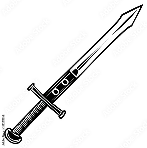Vintage Black and White Sword Illustration
