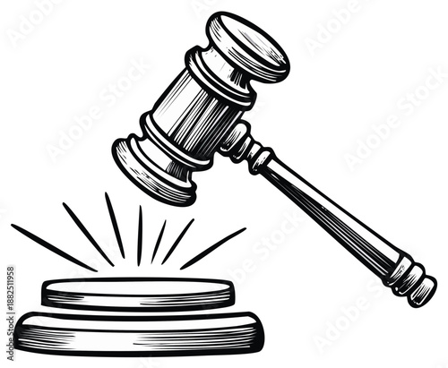 Wooden Gavel striking sound block legal justice concept
