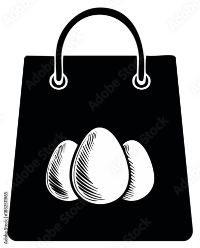 Black shopping bag holding eggs vector drawing for easter holiday retail sale concept