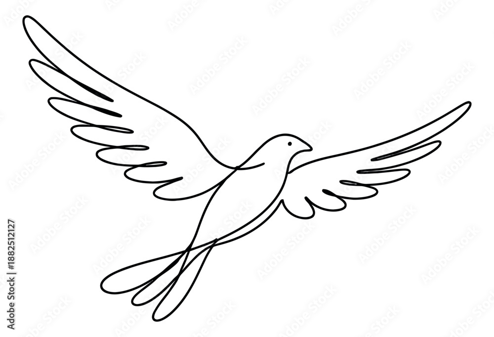 Obraz premium Hand drawn line art illustration of a dove depicting graceful flight for peace and freedom concepts