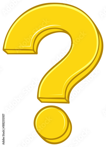 Bright yellow question mark symbol with shadow and outline in a cartoon style