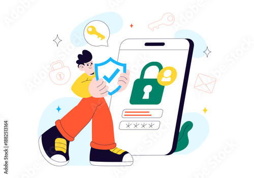 Cybersecurity Awareness Campaign Vector Illustration Featuring Digital Safety, Data Protection, And Online Security Education in Flat Background