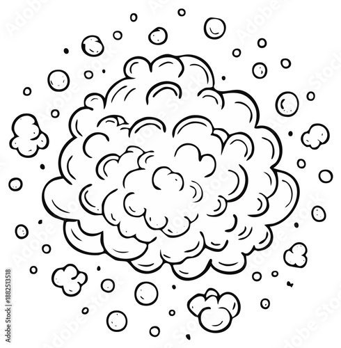 Cartoon explosion or cloud effect, outlined black and white