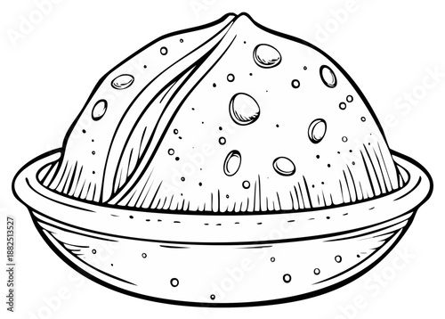 Stylized Drawing of a Mound of Dough with Bubbles in a Bowl