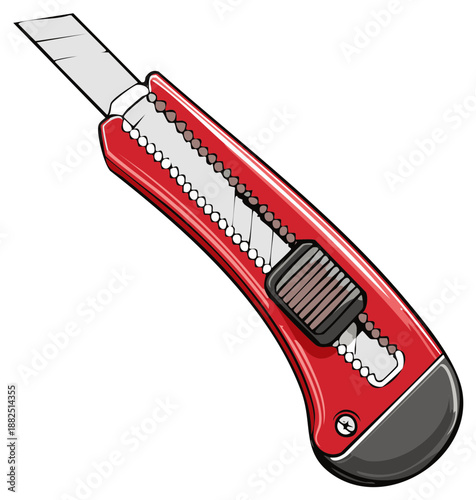 Vector illustration of a red utility knife for cutting with a replaceable blade, graphic illustration