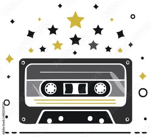 Cassette tape with star burst vector graphic retro music audio media