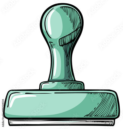 Hand drawn illustration of a green office stamp isolated on a white background