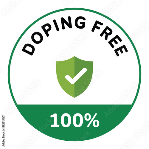 Doping free verified icon, green shield approval symbol for health, fitness, wellness products, organic food labeling, clean ingredient certification.