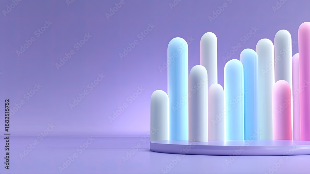 Obraz premium Abstract geometric design featuring colorful light tubes on a circular platform, creating a modern and vibrant digital art background for various projects.