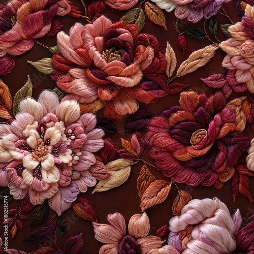 Vivid Blue Cornflowers & Ladybug in 3D Yarn Art