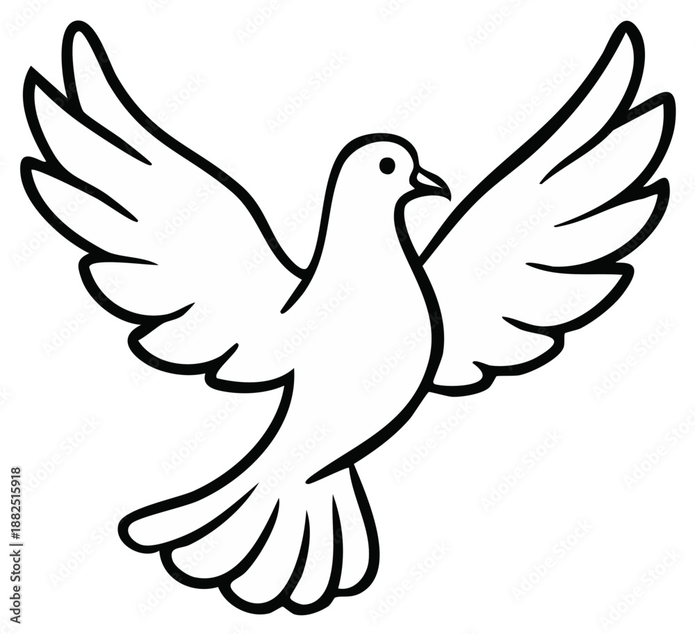 Obraz premium Simple line drawing of a flying dove with spread wings, a symbol of peace, hope and spirituality