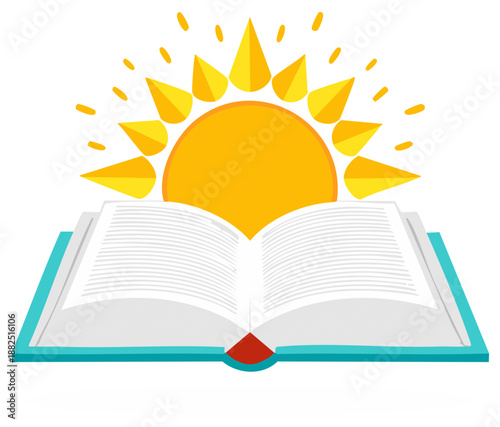 Open Book with Rising Sun Illustration Education and Knowledge Bright Future Concept