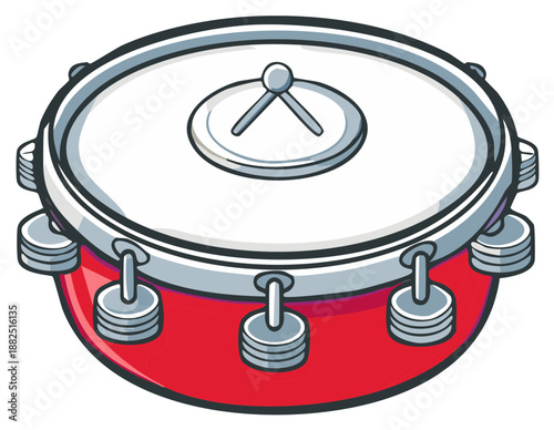Cartoon Style Red Hand Drum Musical Instrument Percussion for Rhythm and Beat