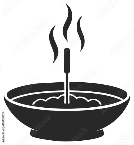 Smoking Incense Stick in Bowl Vector Illustration - Asian Culture Ritual Aromatherapy