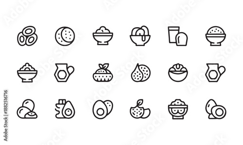 Middle eastern food and dishes for iftar suhoor line icon collection