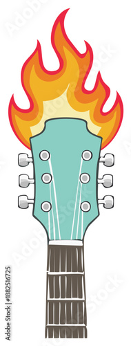 Fiery guitar headstock illustration representing passionate rock music and powerful energy